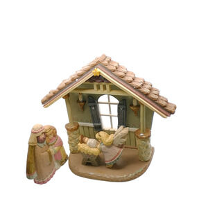 Vintage Kurt Adler Angel Heights 3-piece Wooden Nativity Scene Manger Angel